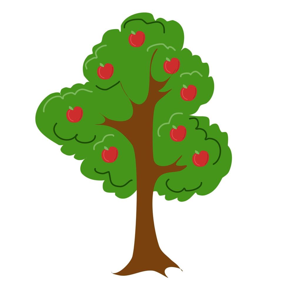 The tree is an apple tree with large red apples. vector