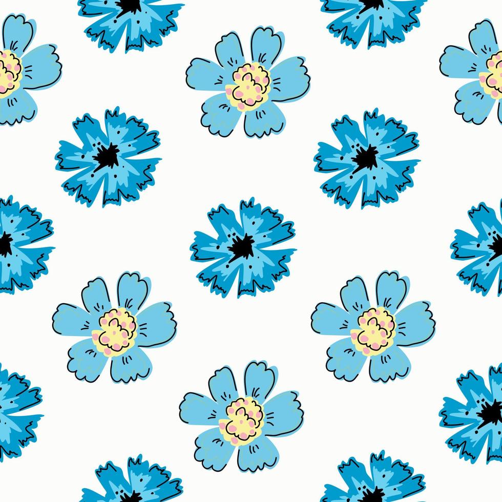 Seamless pattern with blue flowers and cornflowers. vector