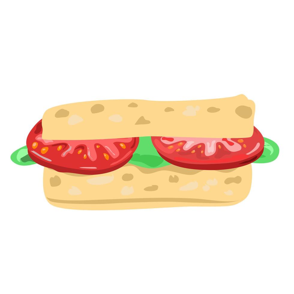 Sandwich with red tomatoes and salad. vector