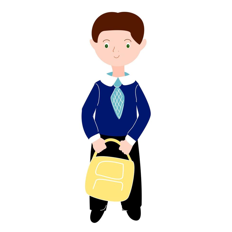 A boy in a school uniform with a backpack. vector