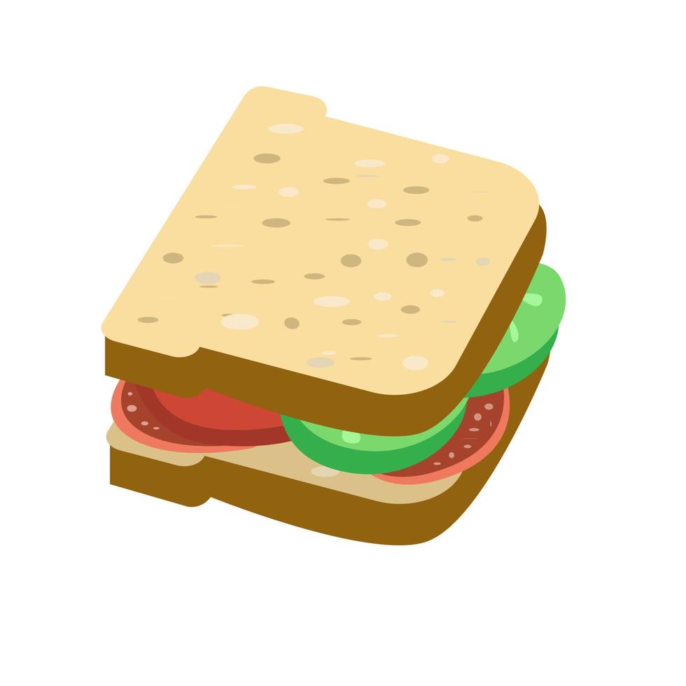 Sandwich with bread and sausage and fresh cucumbers. vector