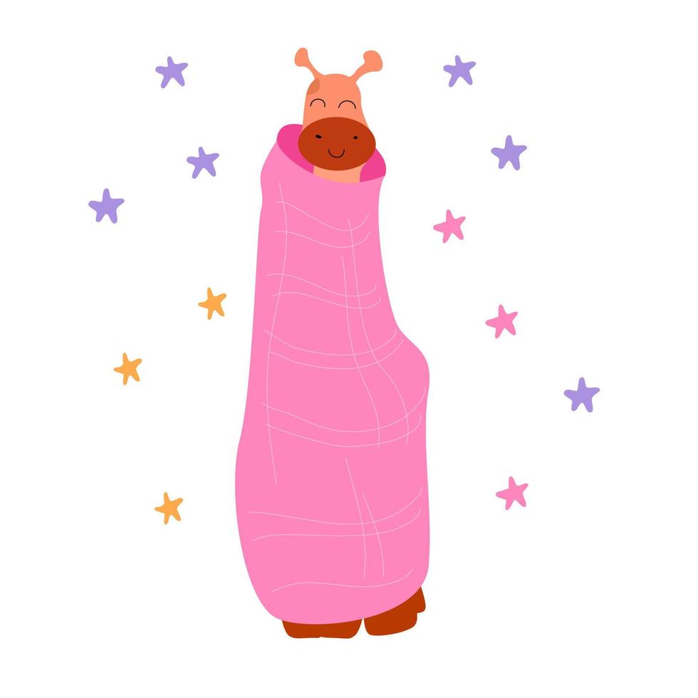 The giraffe was wrapped in a blanket. vector