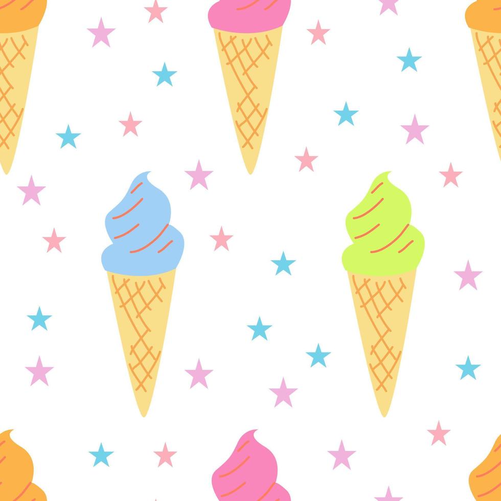 Seamless pattern with ice cream in a waffle. vector
