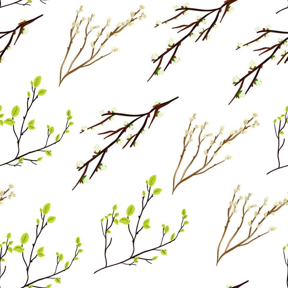Seamless pattern with spring twigs and leaves. vector