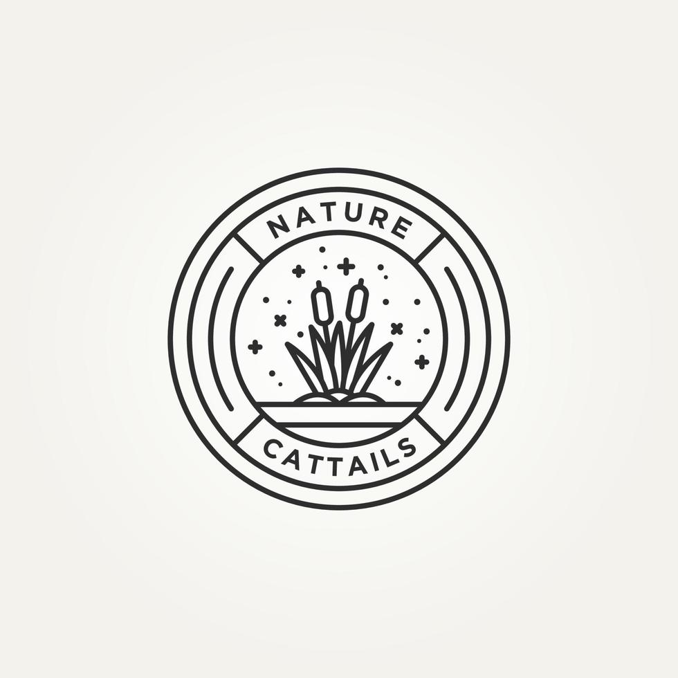 cattail plant minimalist line art badge logo vector