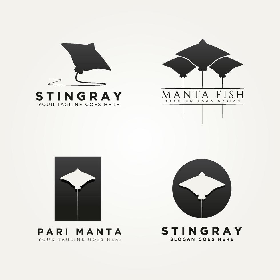 conjunto de ilustración de logotipo de icono de pez mantarraya vector