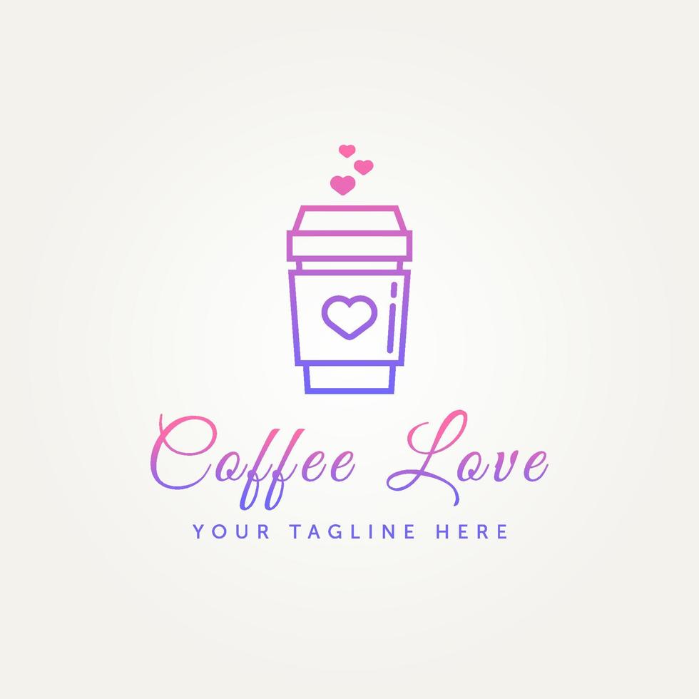 logotipo de icono de arte de línea minimalista de amor de café vector