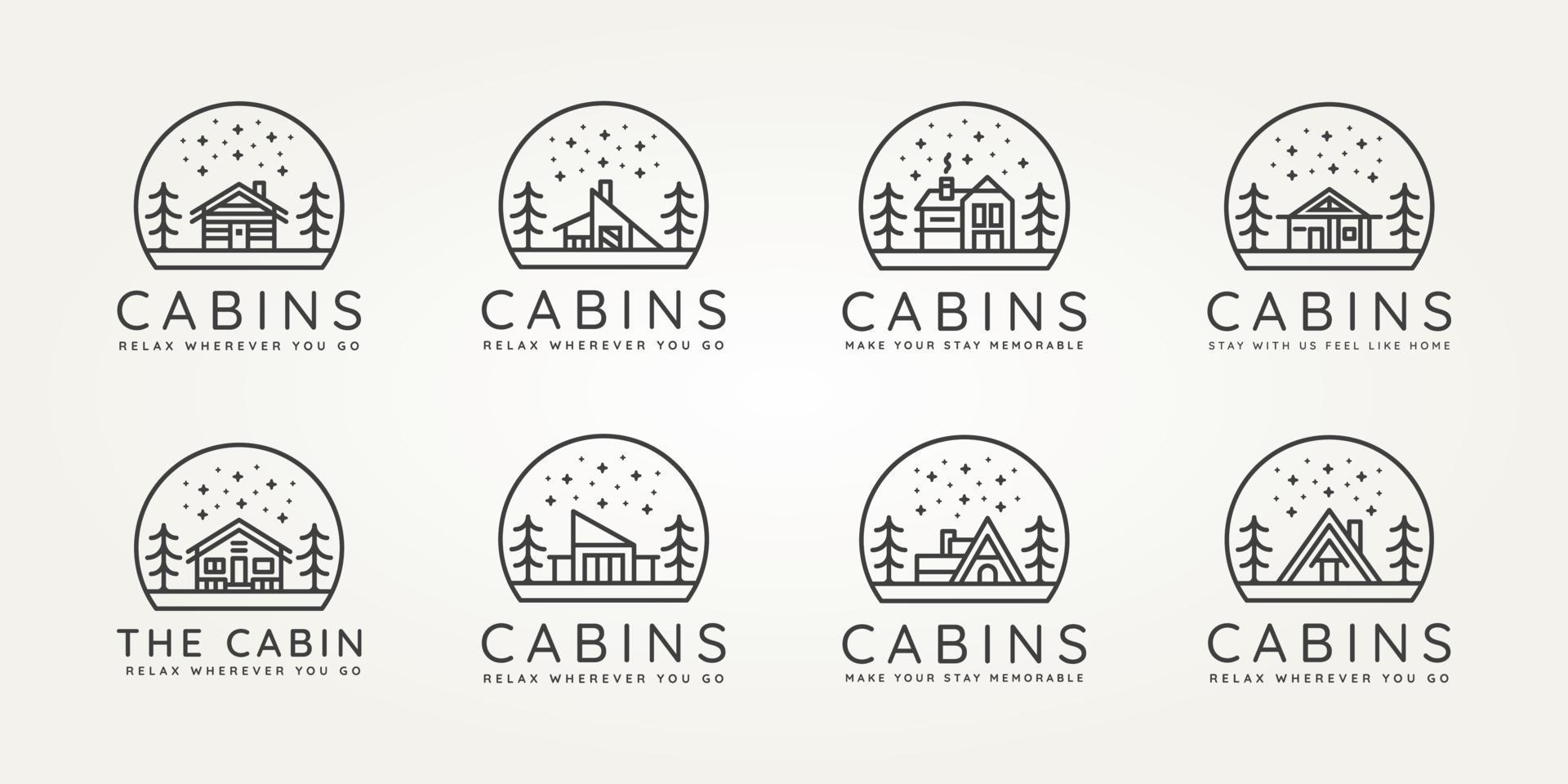 conjunto de cabañas minimalista logotipo de arte de línea minimalista vector