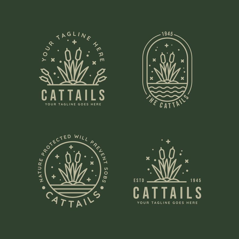 set of cattails reeds simple line art badge logo vector