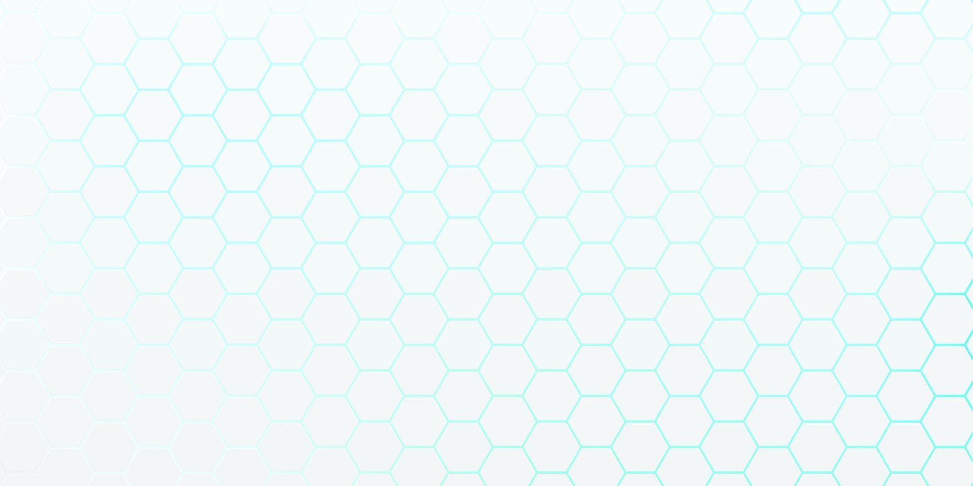 White hexagon pattern on blue, green neon color abstract background in technology style. Modern futuristic geometric shape  banner design. You can use for cover template, poster. Vector illustration