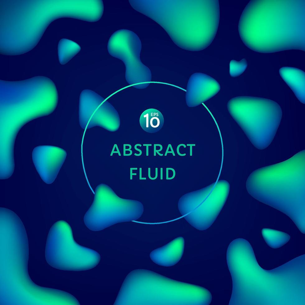 Abstract neon green blue color fluid shape on dark blue background with copy space. 3d liquid glowing color splash. Modern futuristic concept. Vector EPS10.