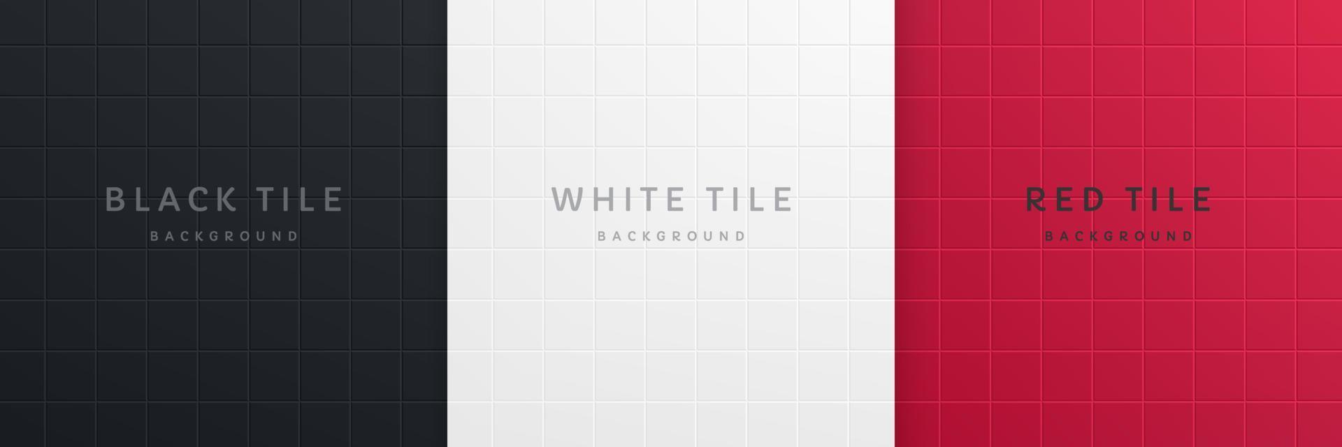 conjunto de diseño de patrón de mosaico cuadrado de color 3dblack, blanco y rojo abstracto. colección de fondo geométrico con espacio para tu texto. diseño mínimo de sala de estudio de escena de pared. ilustración vectorial vector