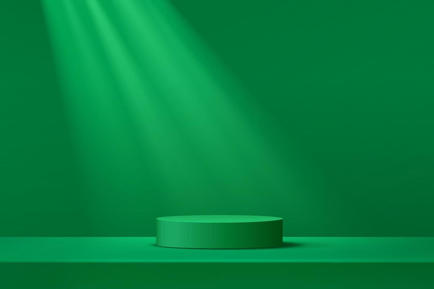 podio de pedestal de cilindro verde oscuro abstracto. habitación vacía verde, sombra de ventana. representación vectorial de forma 3d, presentación de exhibición de productos. concepto de sala de estudio, escena de pared mínima. vector