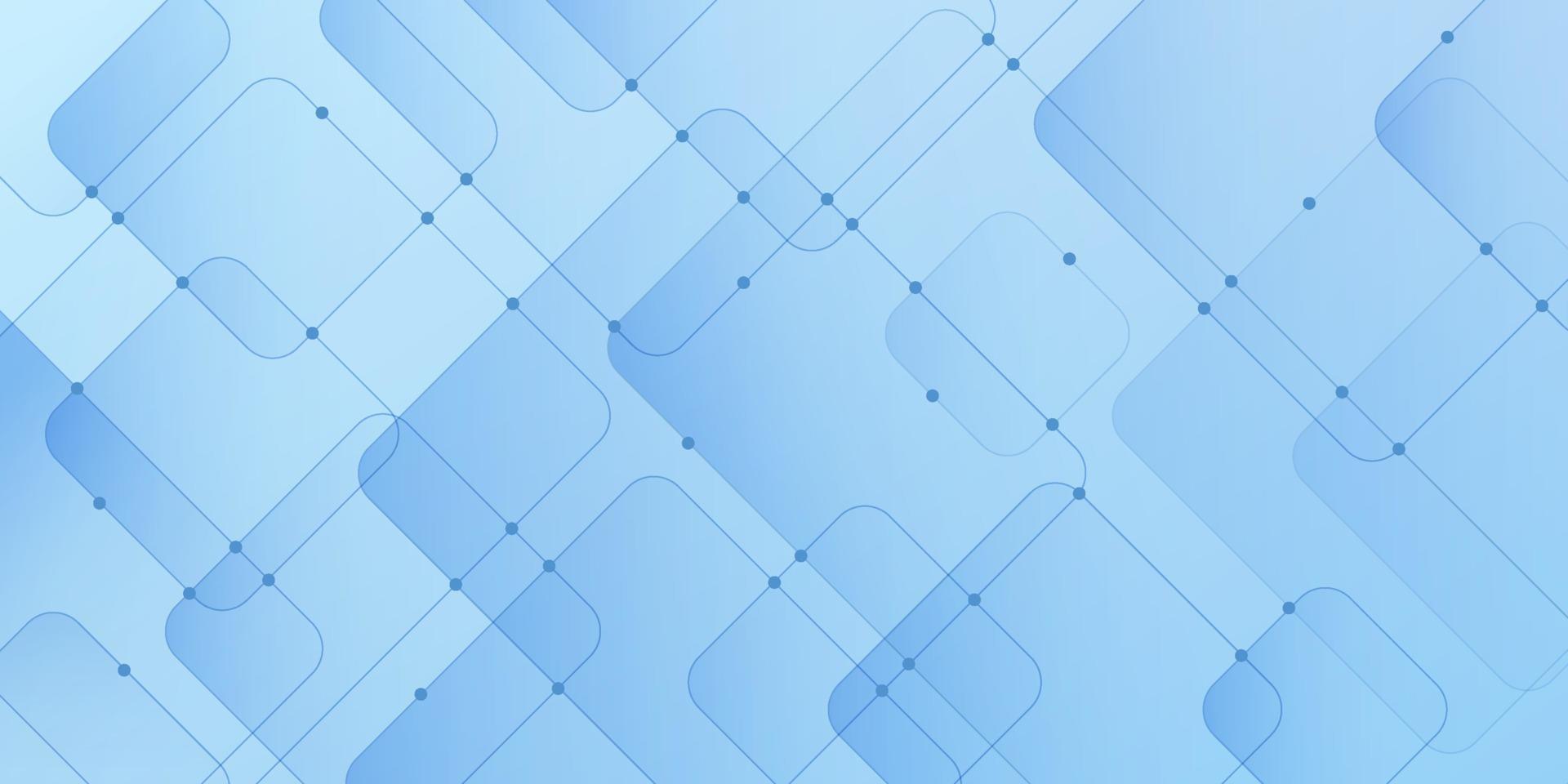 Abstract gradient blue geometric square overlapped pattern with blue connection line and dots design. Modern light blue layers cube shape with copy space. Simple and minimal style. Vector EPS10.