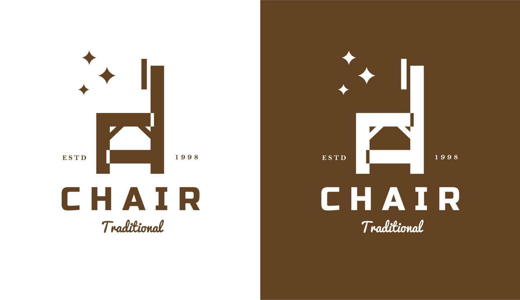 Traditional wooden chair logo design with set of stars, suitable for furniture and wood companies vector