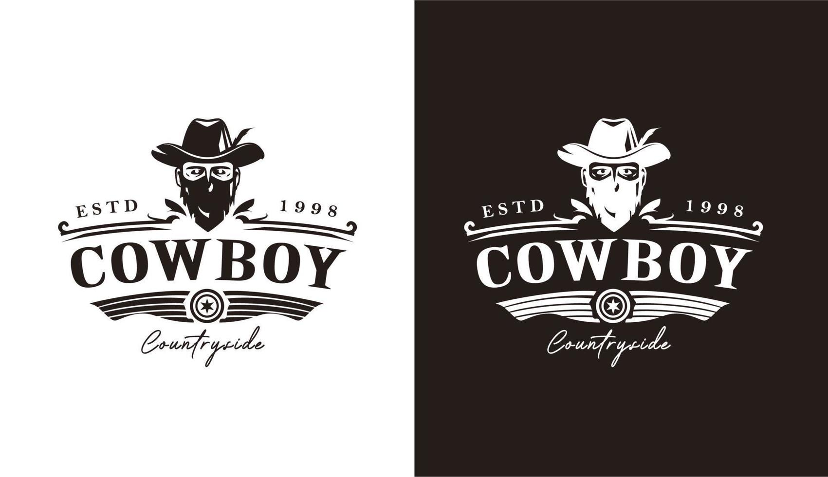 Classic cowboy Country bar and grill Vintage Retro Ribbon Banner logo design vector