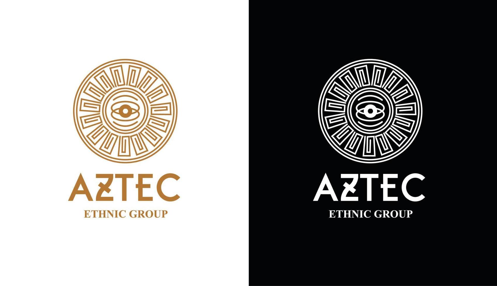 Aztec eye logo vector, design with ancient greek circle border frame vector