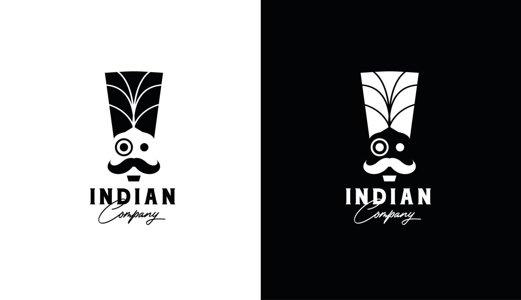 diseño de logotipo de bigote de empresa india con gafas y sombrero, adecuado para barbería, salón y restaurante de comida vector