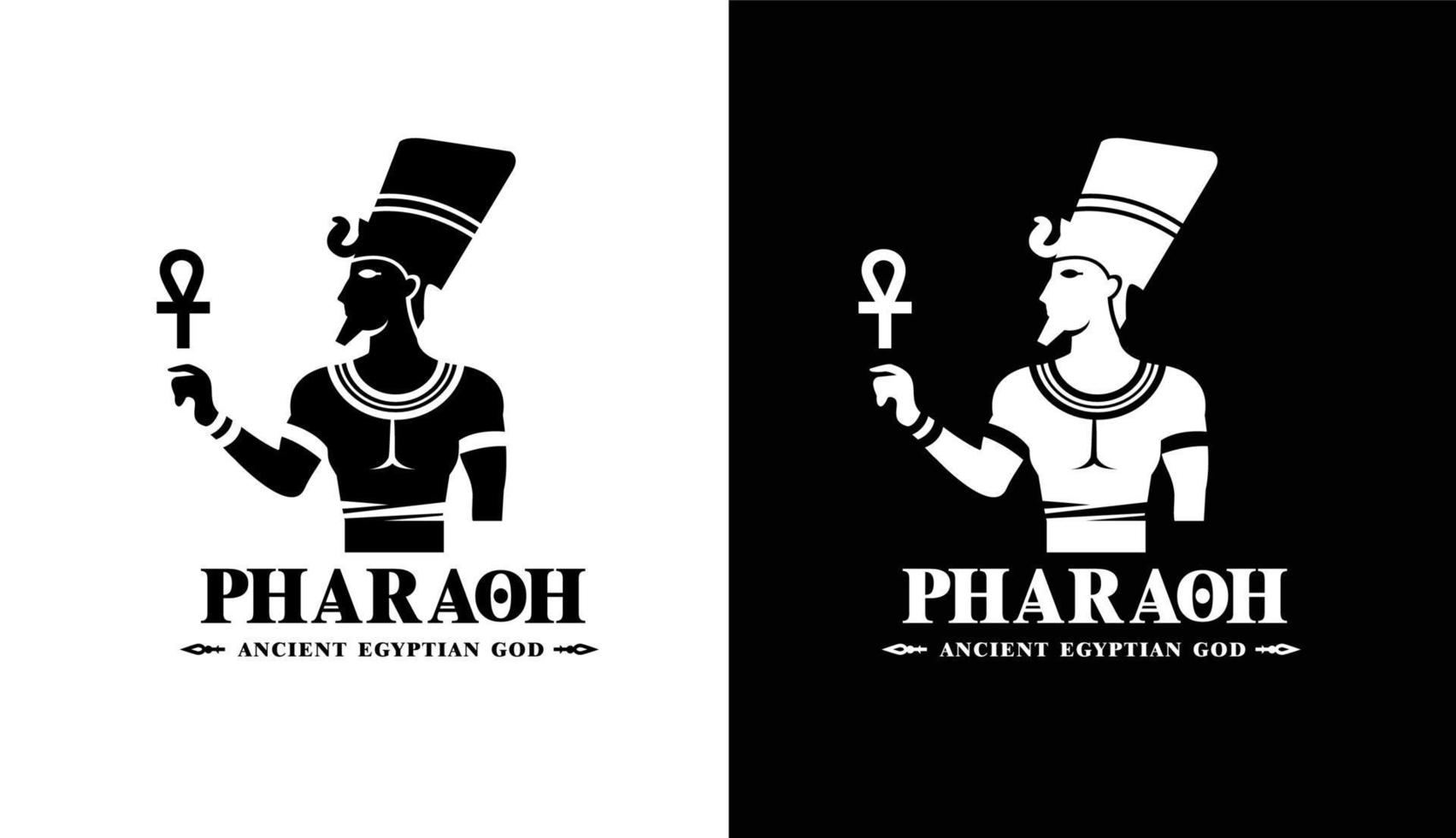 Silhouette of ancient egyptian god pharaoh, middle east king with crown and death symbol vector
