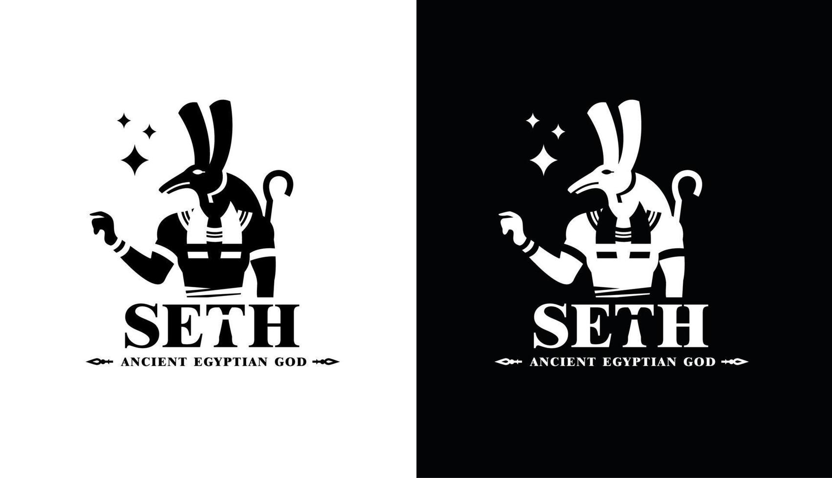 Ancient egyptian god seth silhouette. middle east storm king with crown and scepter vector