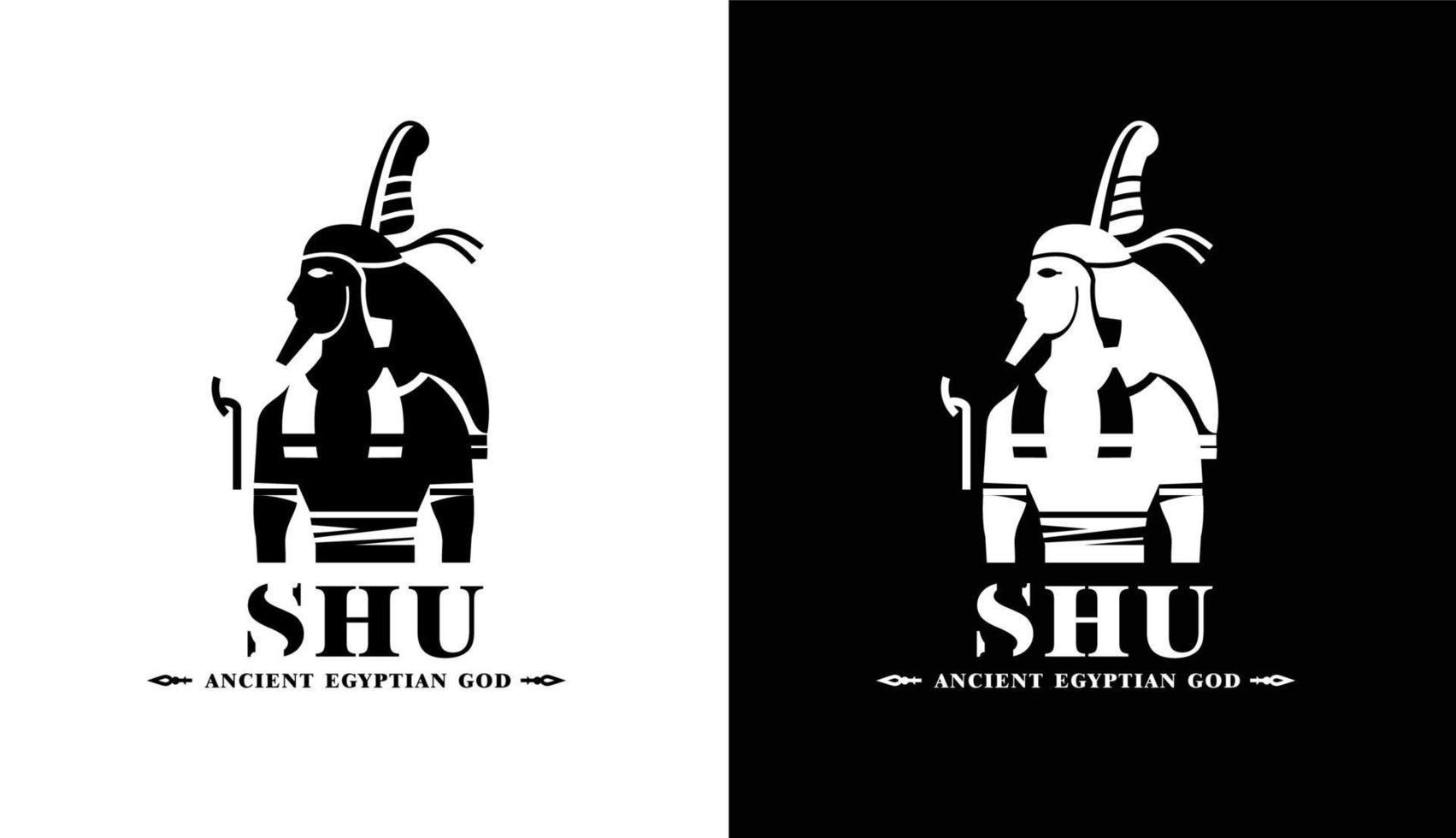 Silhouette of ancient egypt wind god shu, middle east ruler with crown and death symbol vector