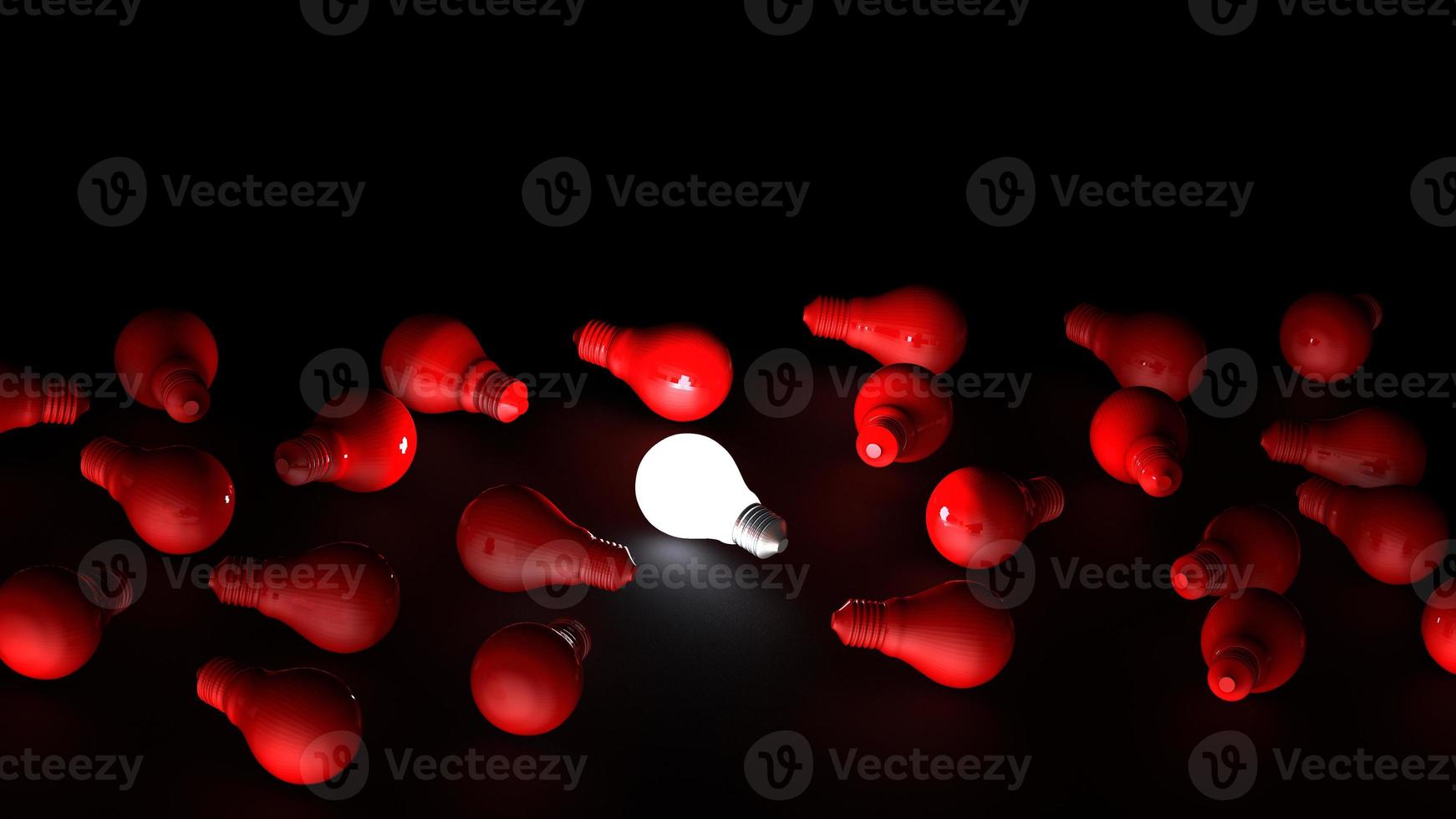 Light bulbs on dark background. Idea concept. 3D Illustration. photo