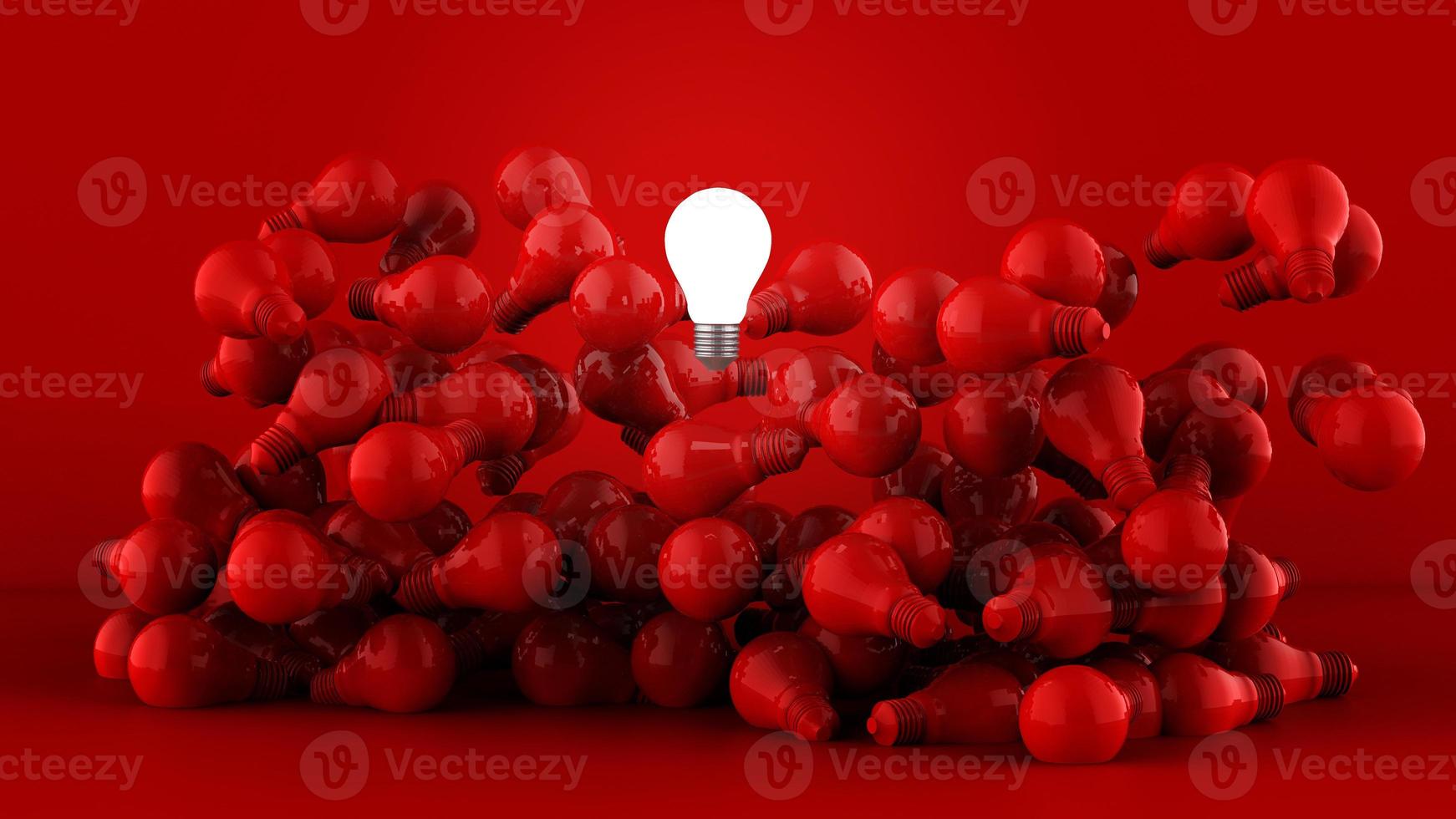 bombillas de luz sobre fondo rojo oscuro. concepto de idea ilustración 3d foto