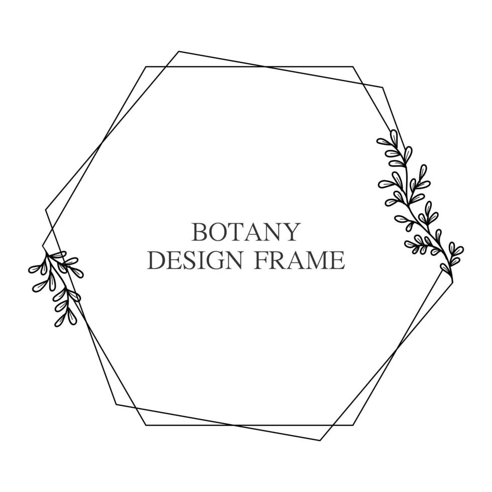 Geometric flower wreath with leaves and branches. Botany round frame isolated on white background. For wedding invitations, postcards, posters, labels of cosmetics and perfumes. vector