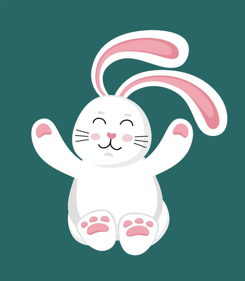 Funny cute white rabbit. Illustration of a character.  Vector illustration in a flat style.