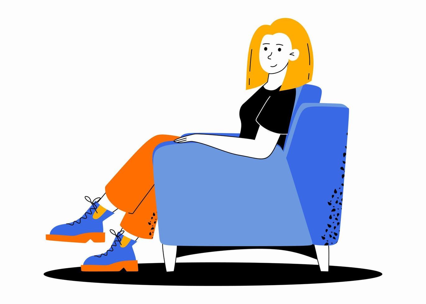 A young girl is sitting in an armchair Home decor Vector illustration