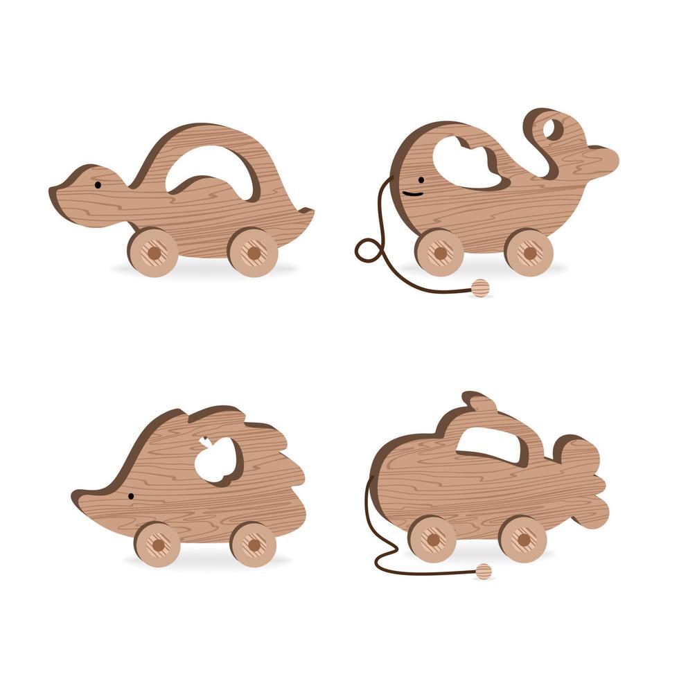 juguetes para niños para juegos y entretenimiento para niños conjunto de madera erizo hipopótamo ballena submarino tortuga vector ilustración sobre fondo blanco