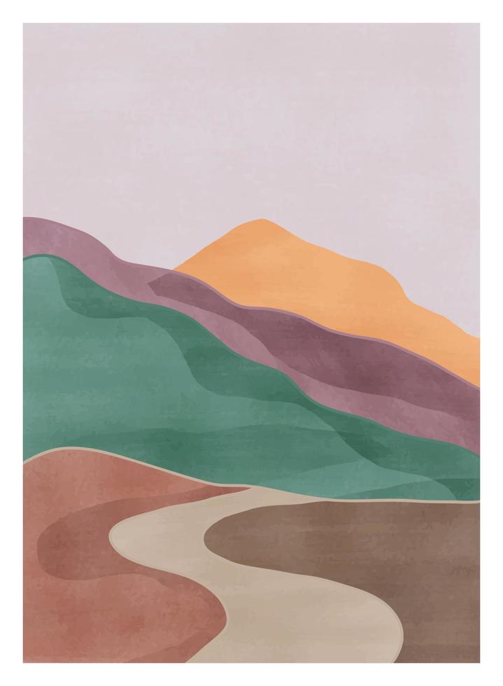 cartel de paisaje de montaña abstracto. fondo de paisaje geométrico con montaña, ola, luna, sol. ilustración vectorial vector