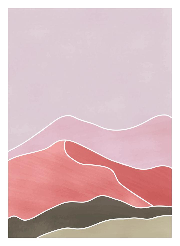 Mid century modern minimalist art print. Abstract contemporary aesthetic backgrounds landscapes set with mountain, Sun, Moon, sea, forest. vector illustrations