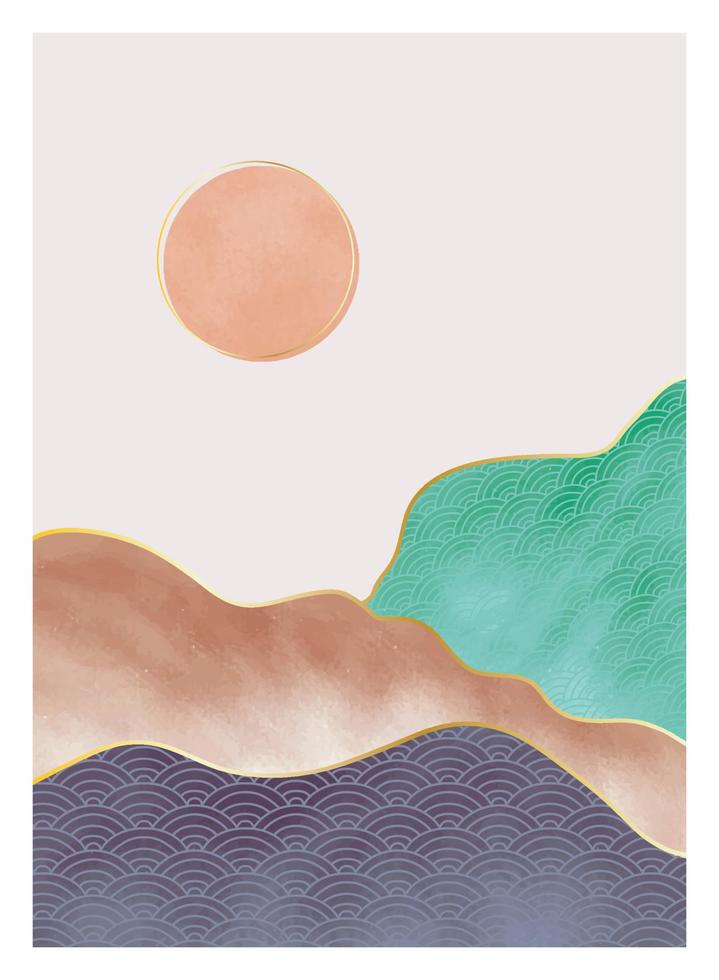 Abstract mountain landscape. creative minimalist hand painted illustrations of Mid century modern. Vector Geometric landscape background in asian japanese pattern