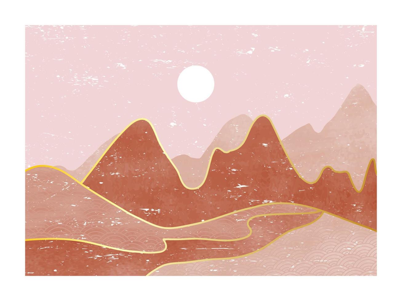 Abstract mountain landscape. creative minimalist hand painted illustrations of Mid century modern. Vector Geometric landscape background in asian japanese pattern