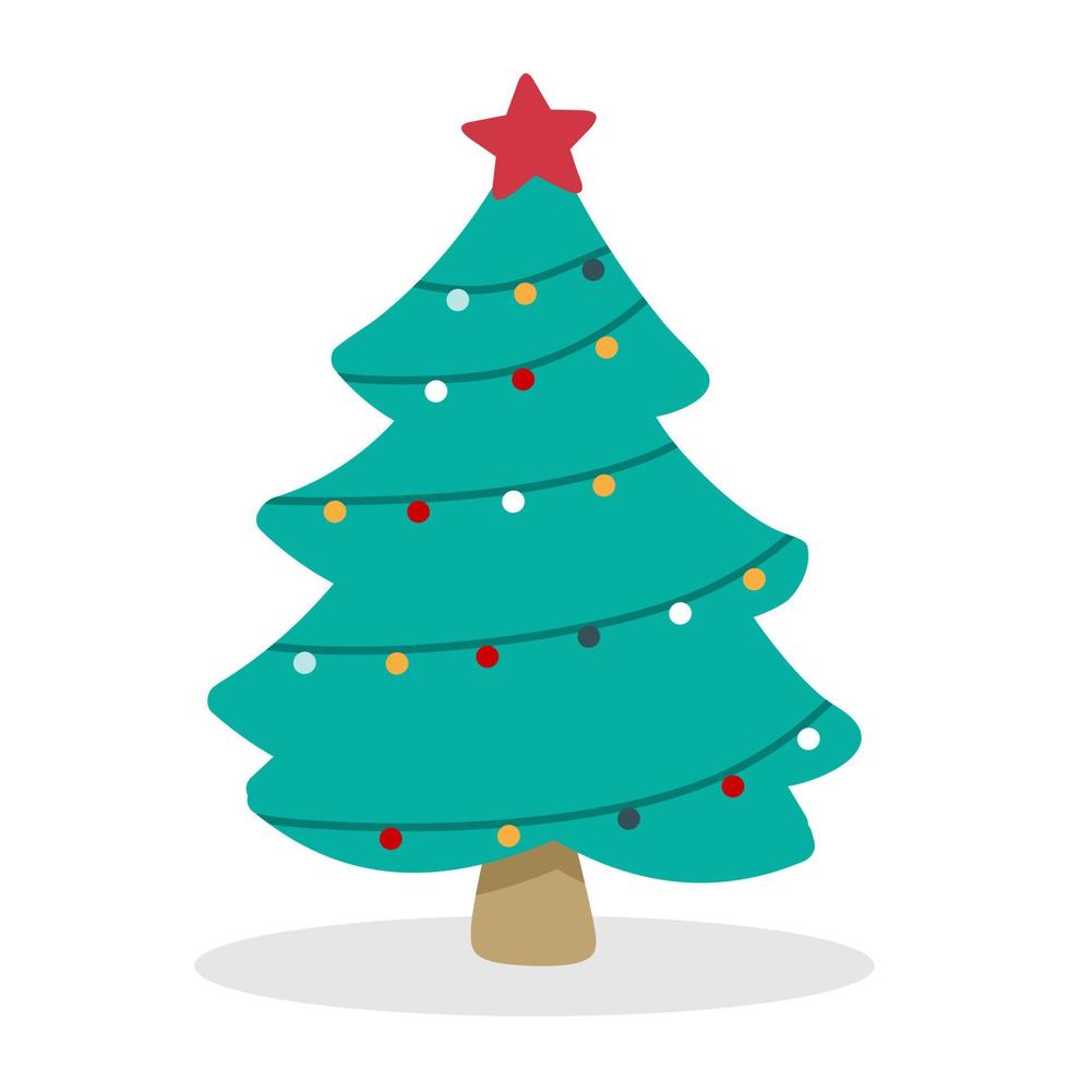 Christmas tree with toys and garlands. Vector illustration in a flat style. The concept of Christmas