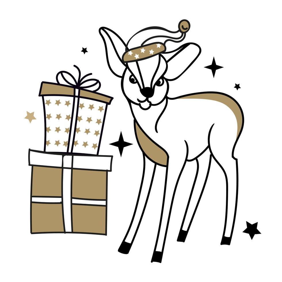 The Christmas character is a deer in black and gold. vector