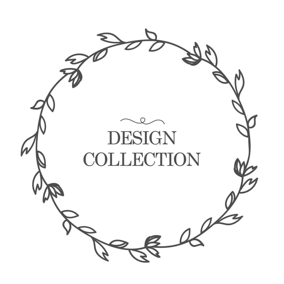 Flower wreath with leaves and branches. Template of greeting cards for Valentine's day. Round frame isolated on a white background. For wedding invitations, postcards, posters, labels vector