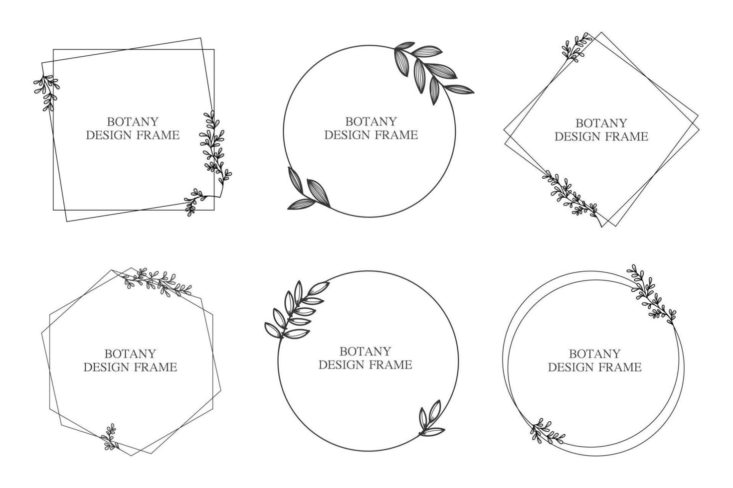 Set geometric flower wreath with leaves and branches. Botany round frame isolated on white background. For wedding invitations, postcards, posters, labels of cosmetics and perfumes. vector