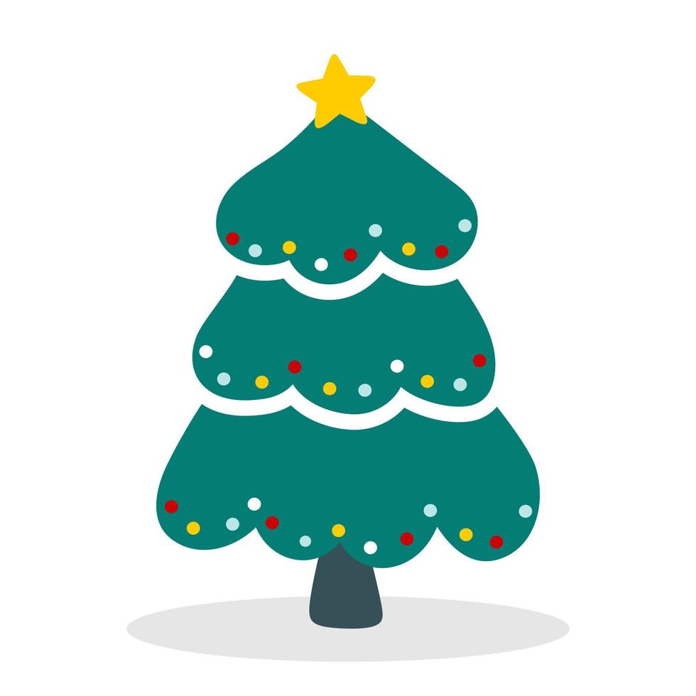 Christmas tree with toys and garlands. Vector illustration in a flat style. The concept of Christmas