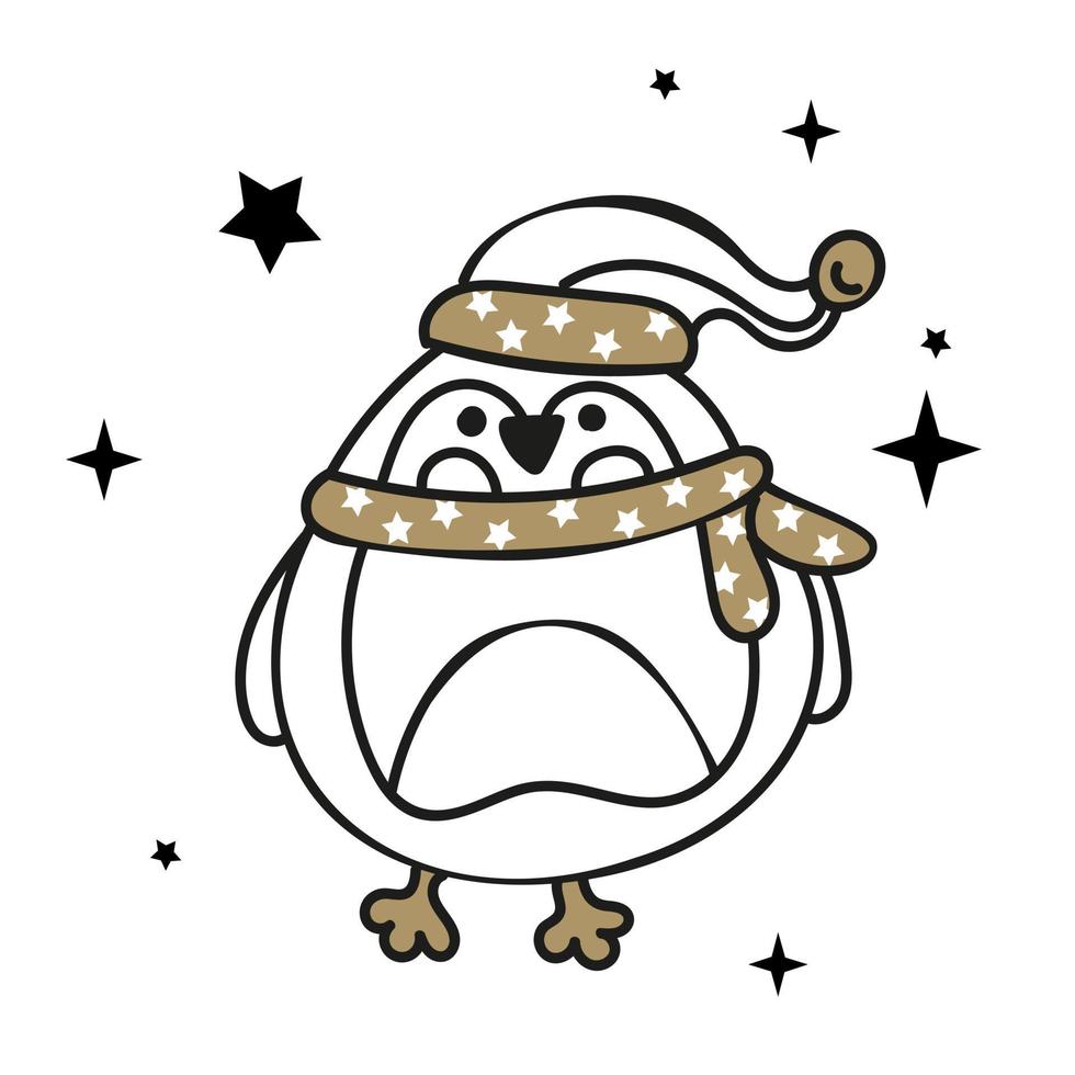 Christmas penguin character in black and gold. vector