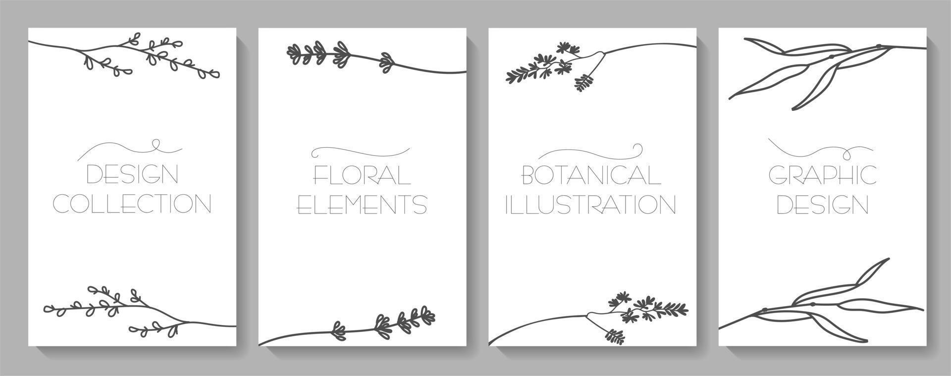 Minimalist design of the wedding invitation card template, floral floral print in the style of a black line. Postcards, templates, festive decoration. Vector illustration.