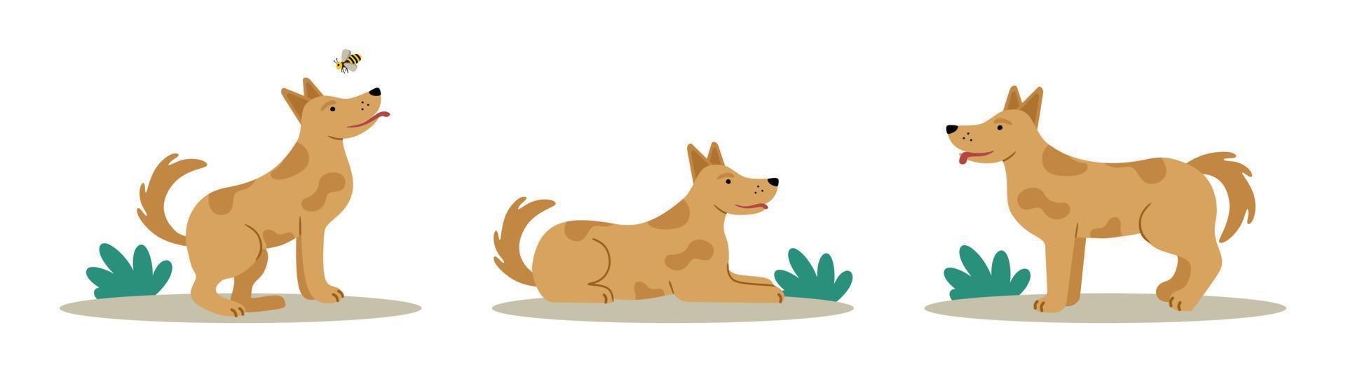 The dog is a cute cheerful pet in different poses. Editable vector illustration