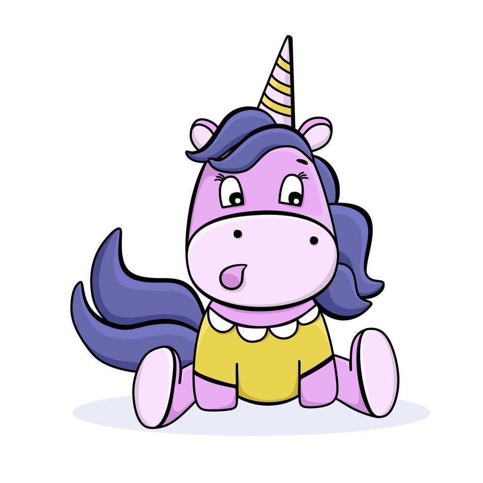 Funny unicorn. Cute cartoon surprised character. For postcards, posters, book illustrations. Vector illustration in a flat style.