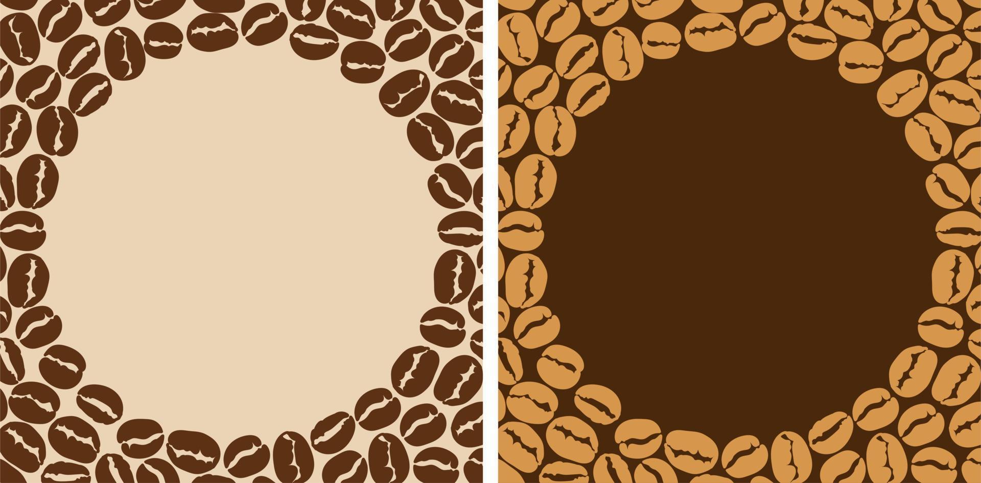 Coffee bean frame on a dark and light background. For use in printing on fabric postcards, posters. Vector illustration