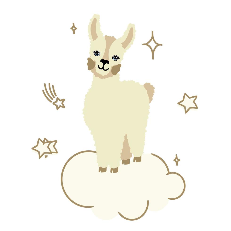 la llama de alpaca es divertida en un fondo blanco con estrellas. para imprimir en textiles, souvenirs y carteles. ilustración vectorial vector