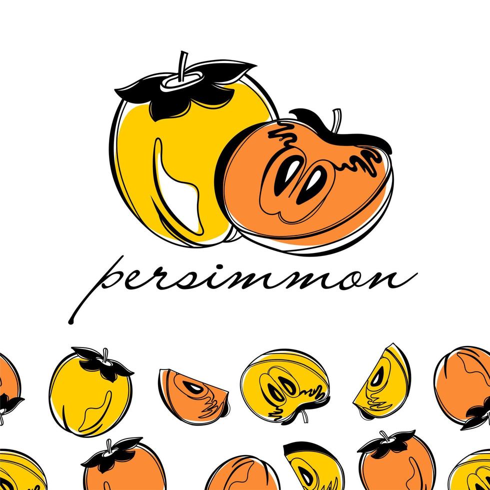 Persimmon banner background vector illustration isolated on a blue background. A concept for stickers, posters, postcards, websites