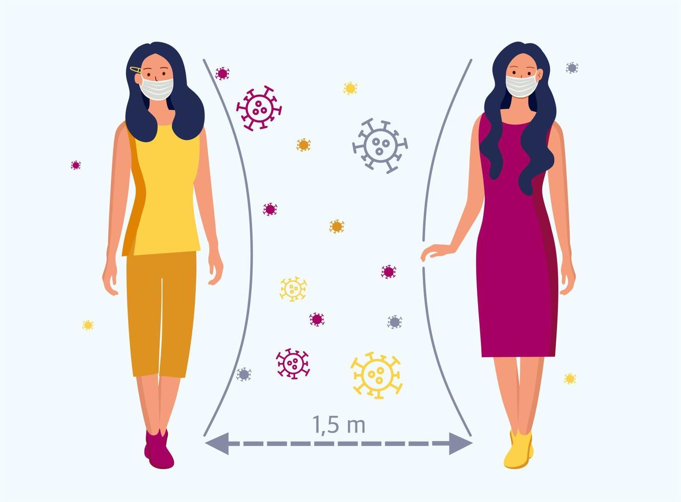 Social distance, keep a distance in public society The idea is to stop the spread of the COVID-19 virus. Vector illustrations.