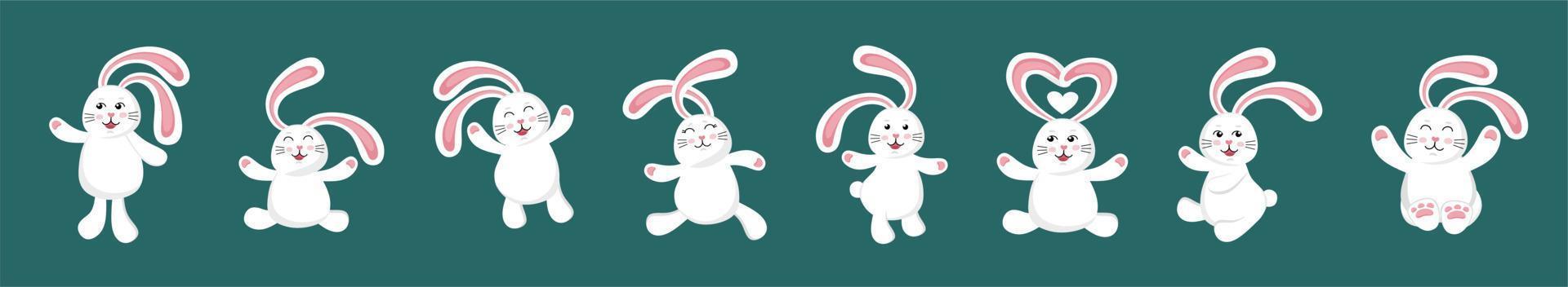 Funny cute white rabbit. A set of illustration characters.  Vector illustration in a flat style.