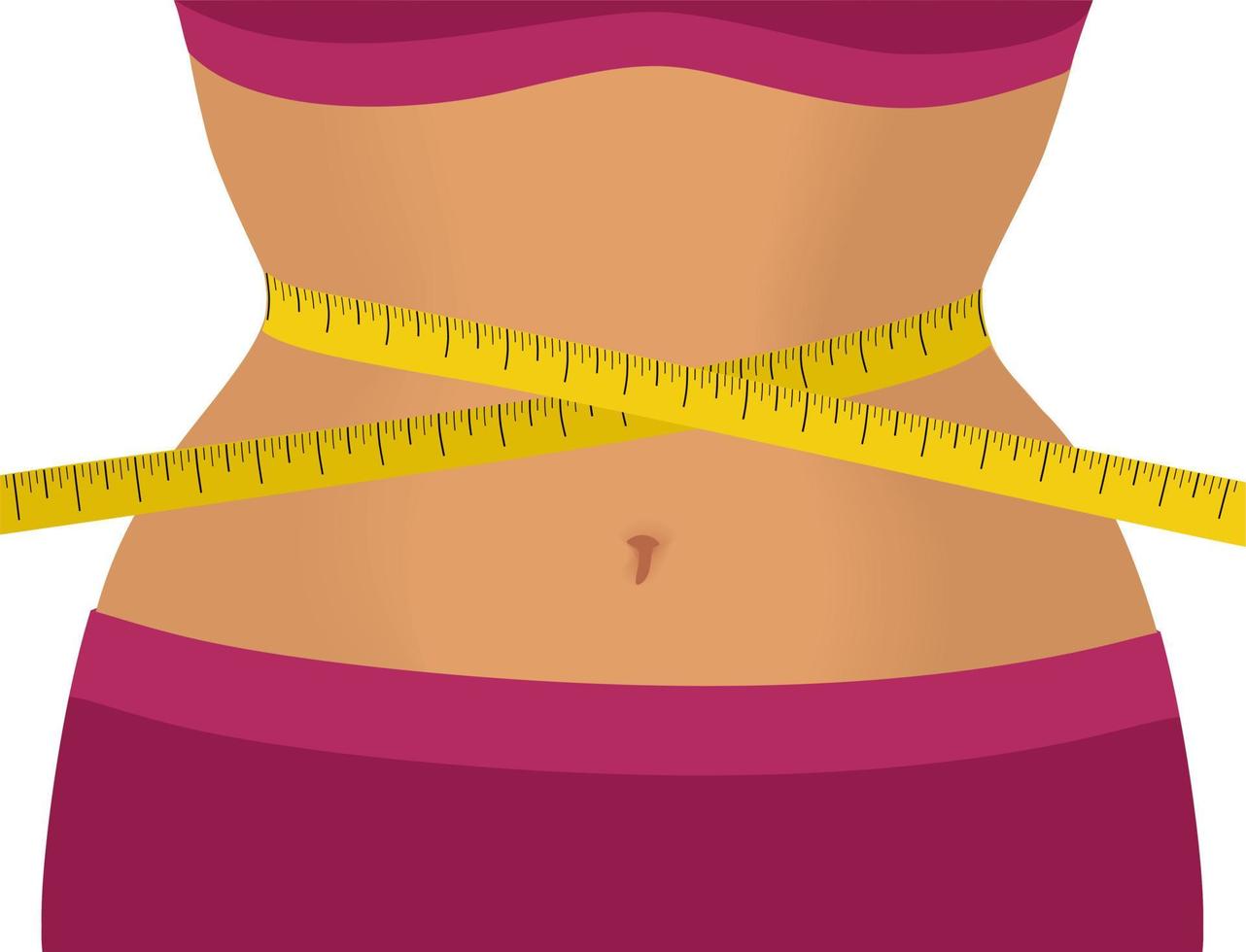 Centimeter ribbon at the waist. The concept of excess weight, diet and weight loss. Body positive. vector